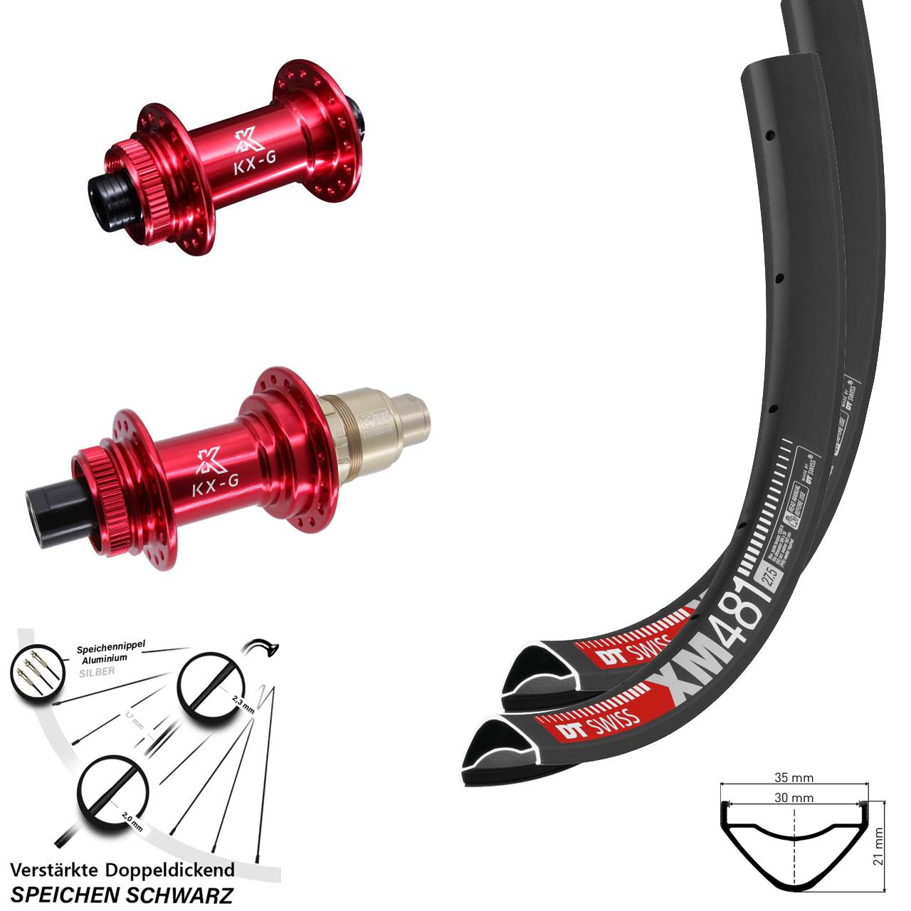 Centerlock Laufradsatz 27,5 Zoll DT Swiss XM481 KX-G rot XDR 12x100/142