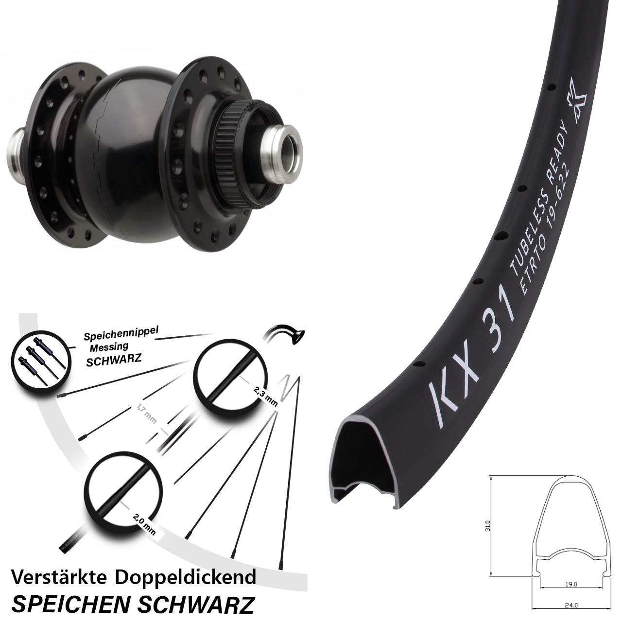 Boost Nabendynamovorderrad Centerlock 12x110 28 Zoll KX31 SON 28