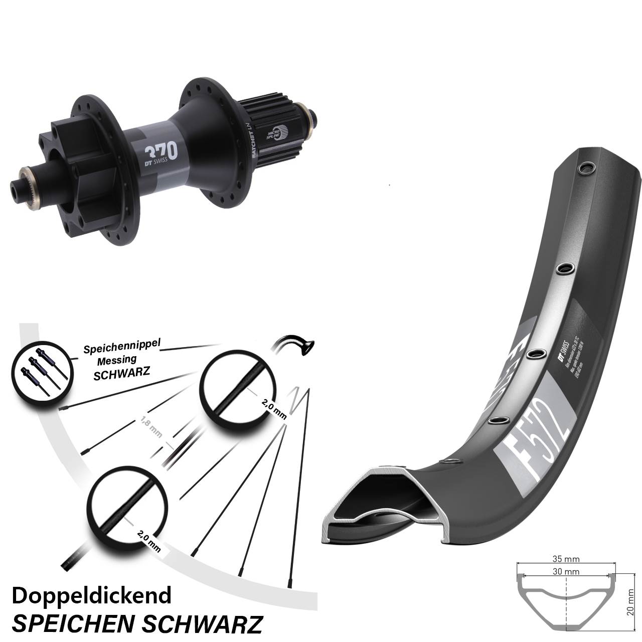 Hinterrad 6-Loch 29 Zoll DT Swiss F 572 370 Micro Spline für Schnellspanner Boost