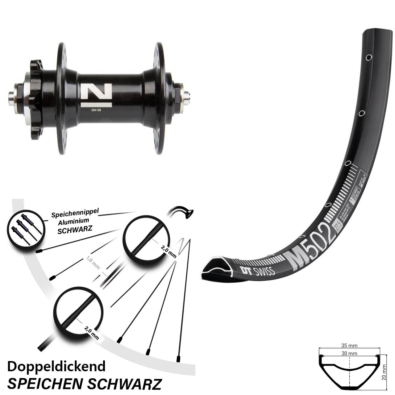 Disc Vorderrad 27,5 Zoll DT Swiss M 502 Novatec D-041 für Schnellspanner