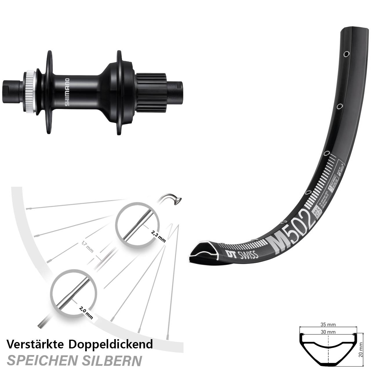 Centerlock Hinterrad 12x148 29 Zoll DT Swiss M502 Shimano FH-MT510B Micro Spline