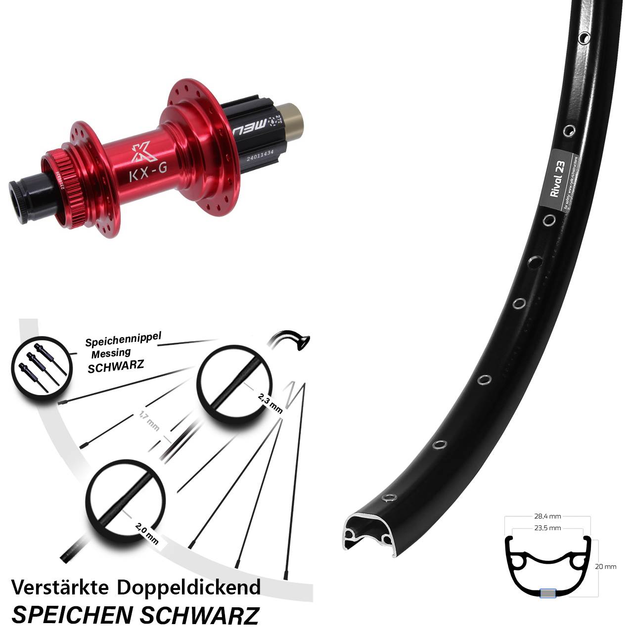 Disc Laufrad 650B Ryde Rival 23 KX-G rot Campagnolo N3W 12x142