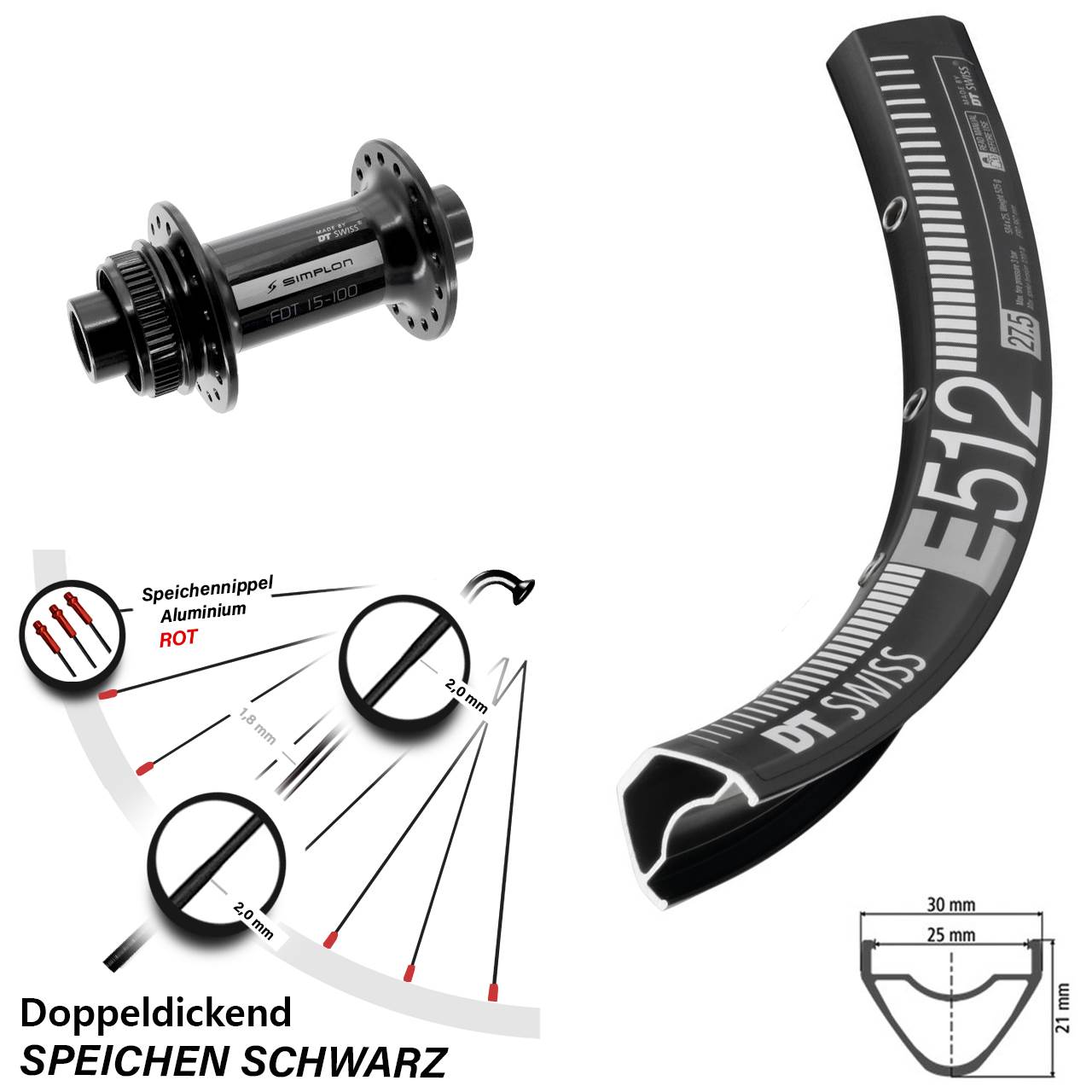 29 Zoll DT Swiss E 512-370 Vorderrad Centerlock 12x100