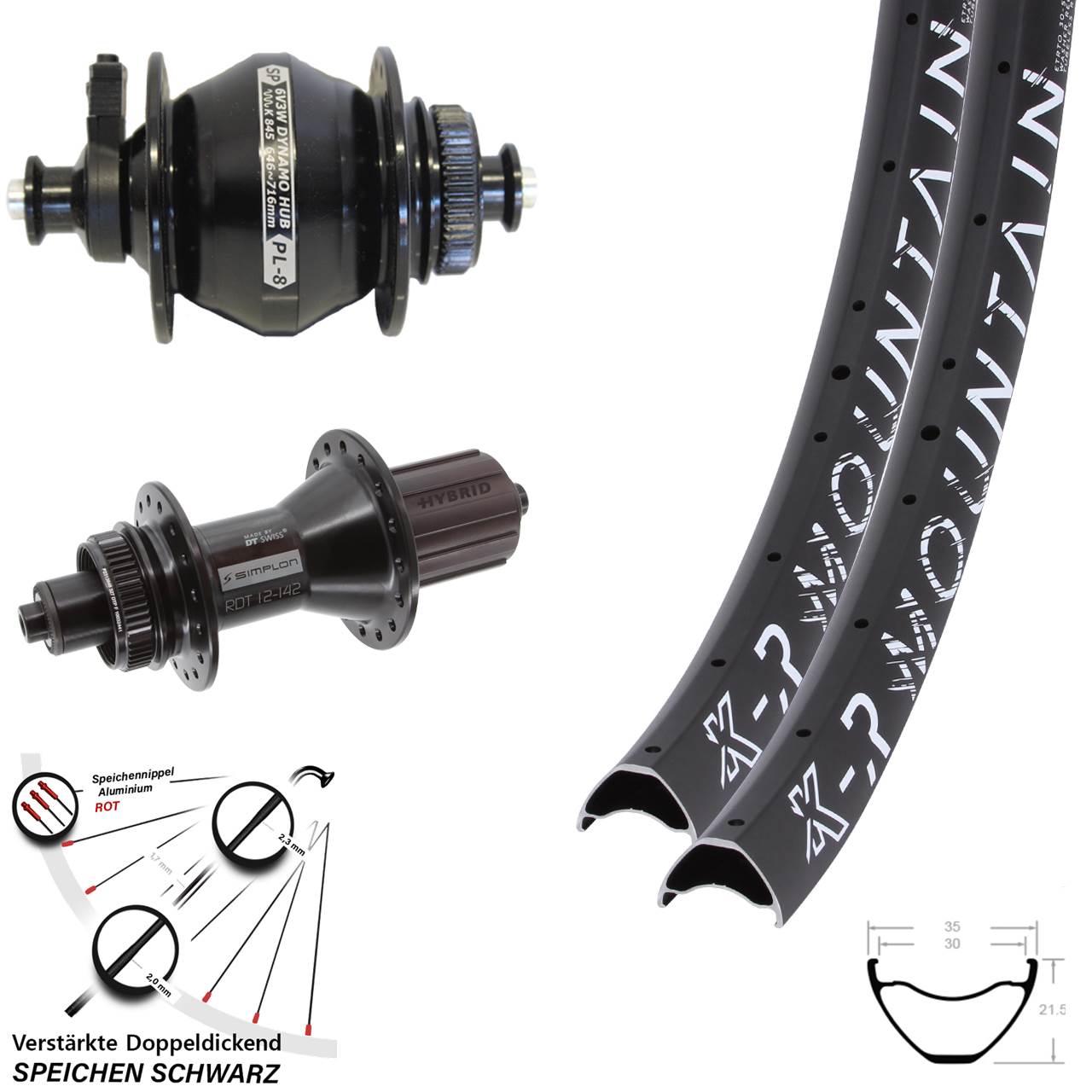 27,5/29 Zoll KX-R Mountain DT Swiss 370 Hybrid SP PL-8 Disc Laufradsatz QR 8-11 fach