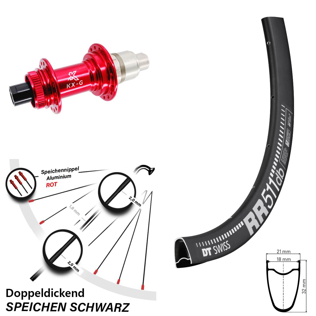 28 Zoll DT Swiss RR 511 KX-G rot Centerlock Hinterrad 12x142