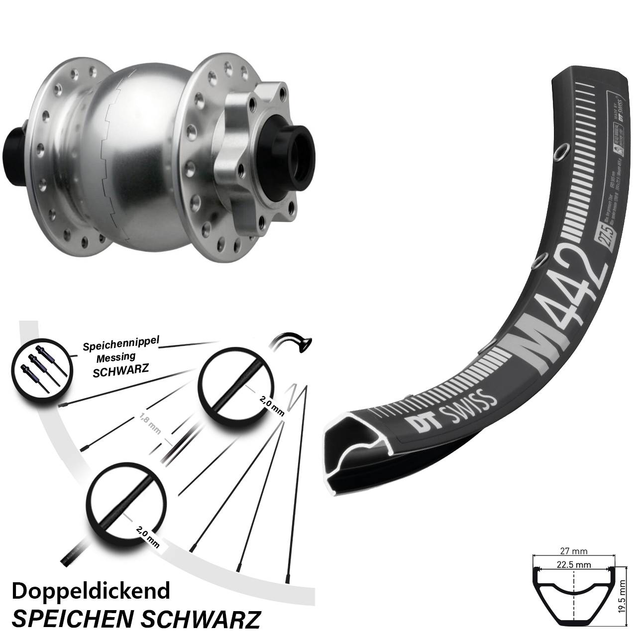 DT Swiss M442 SON 28 Zoll Disc Nabendynamolaufrad 15x110 Boost