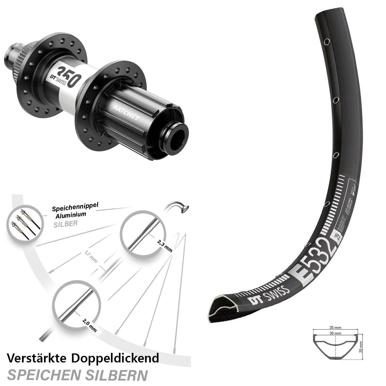 Centerlock Hinterrad 12x142 29 Zoll DT Swiss E532-350 8-11 fach HG