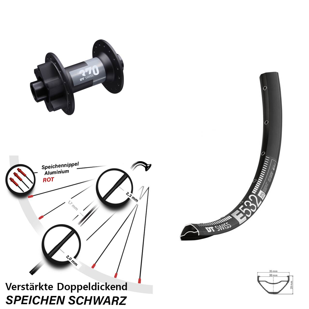 Vorderrad 6-Loch 15x100 27,5 Zoll E 532 DT Swiss 370