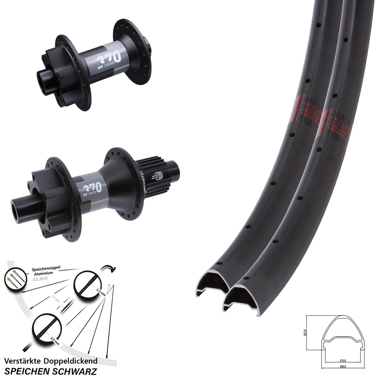Laufradsatz 6-Loch 15x100 12x142 26 Zoll KX Clue DT Swiss 370 Shimano Micro Spline