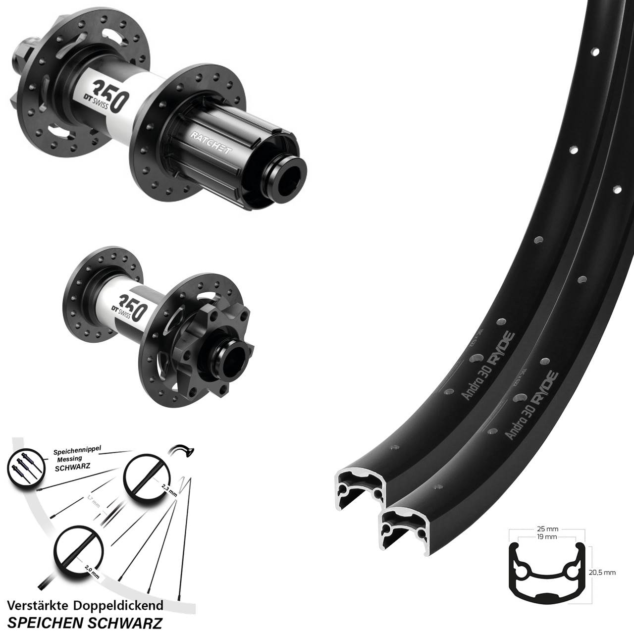 Laufradsatz 6-Loch 15x100 12x142 28-29 Zoll Ryde Andra 30 DT Swiss 350 8-11 fach HG