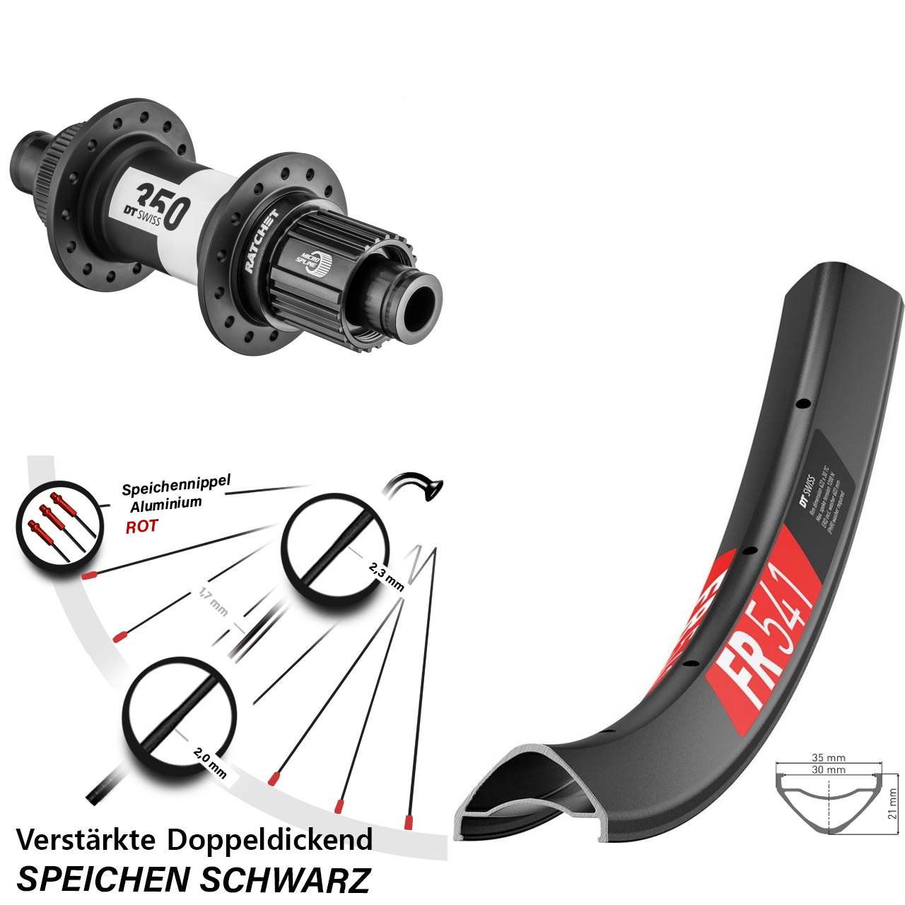 27,5 Zoll DT Swiss FR 541-350 Ratchet 36 Hinterrad 12x148 Boost Micro Spline