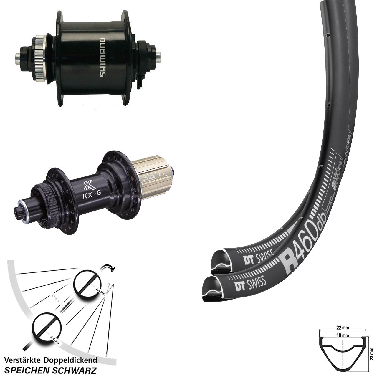 28 Zoll DT Swiss R 460 KX-G Shimano DH-UR700-3D Laufradsatz für Schnellspanner 8-12 fach