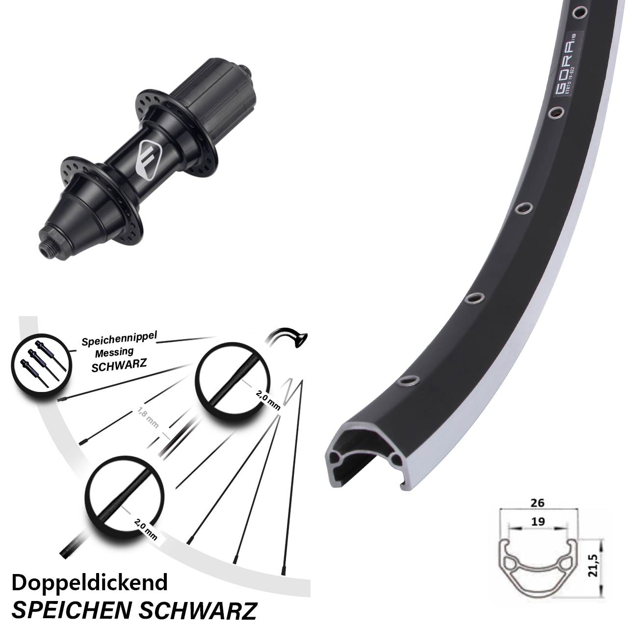 Gora 19 Formula FM32 28 Zoll Hinterrad für Schnellspanner 7 fach