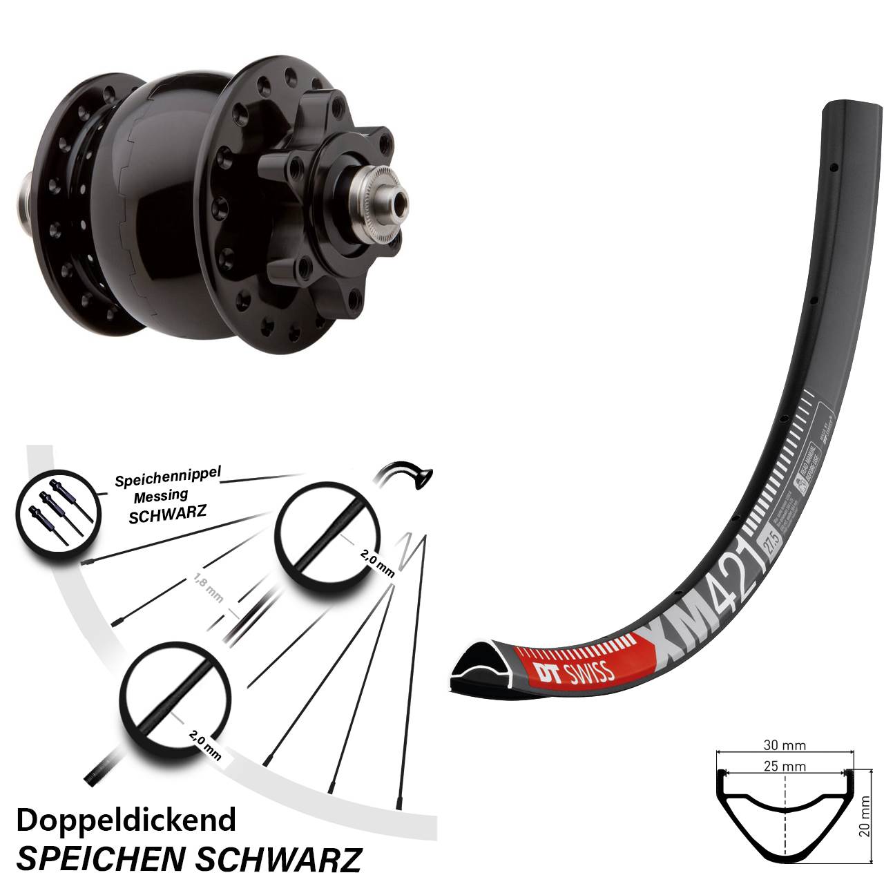 DT Swiss 29 Zoll Vorderrad XM 421 Son 28 6-Loch Nabendynamo