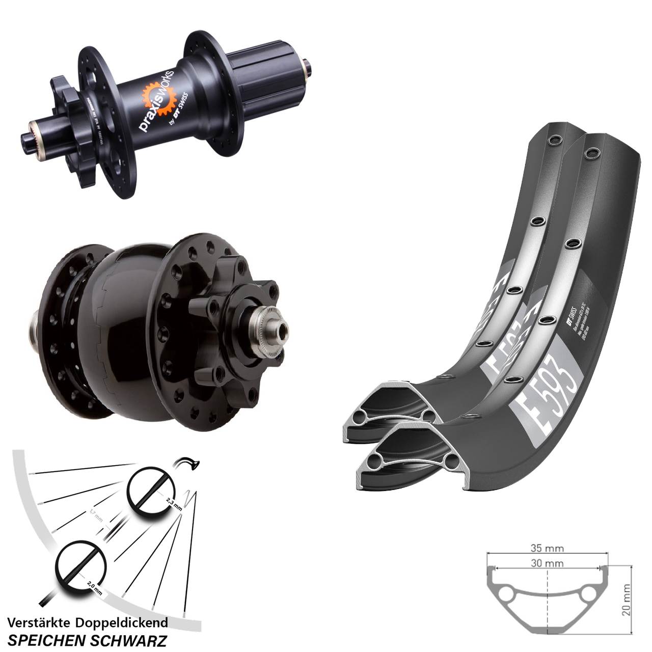 27,5 Zoll DT Swiss E 593-350 6-Loch 5x135 HG SON 28 Disc Laufradsatz QR 8-11 fach HG