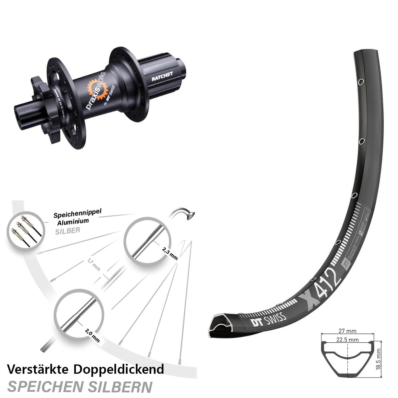 29 Zoll Hinterrad 6-Loch DT Swiss X 412-350 8-11 fach HG 12x142