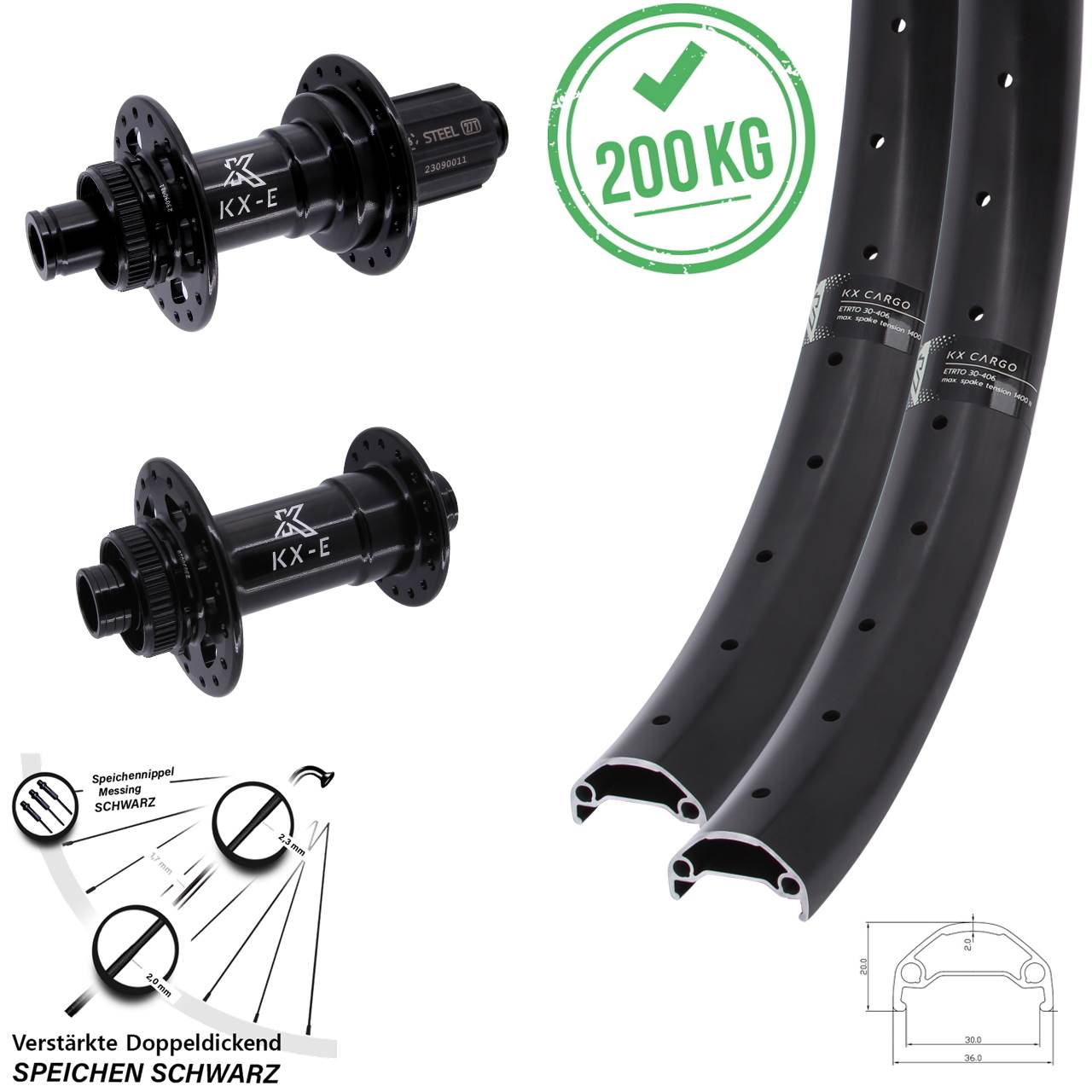 KX-E Cargo 20/27,5 Zoll Centerlock Laufradsatz 15x110 12x148 8-12 fach