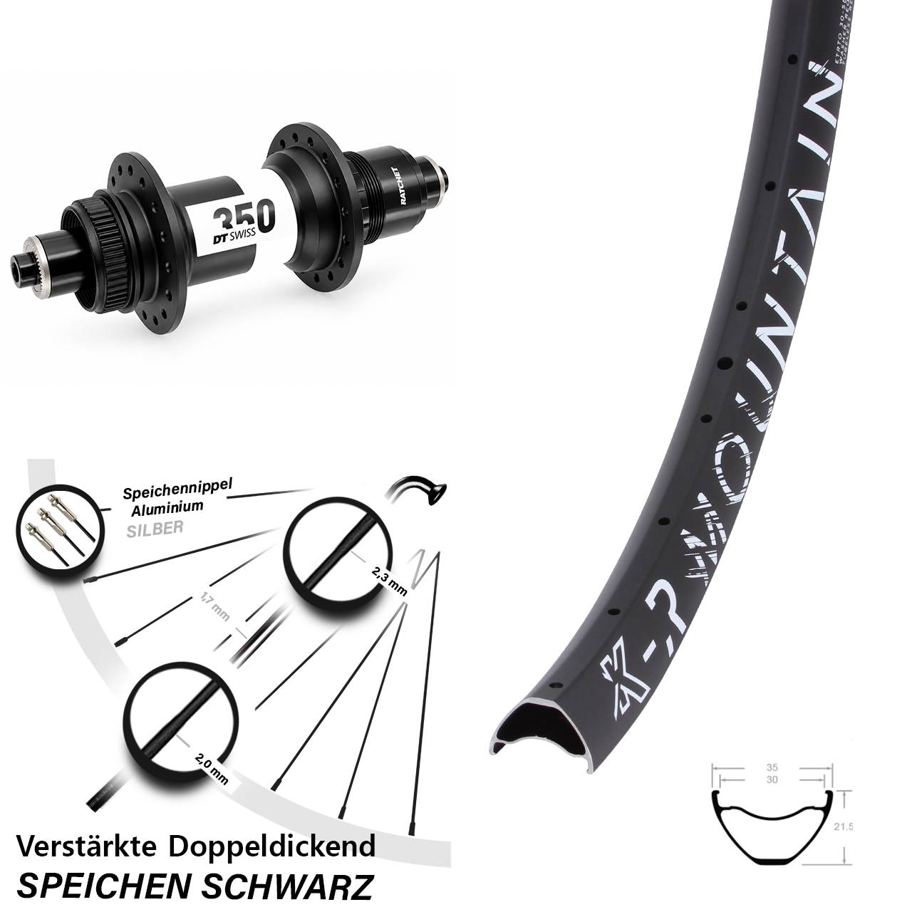 Disc Hinterrad 29 Zoll KX-R Mountain DT Swiss 350 XD 11-12 fach QR