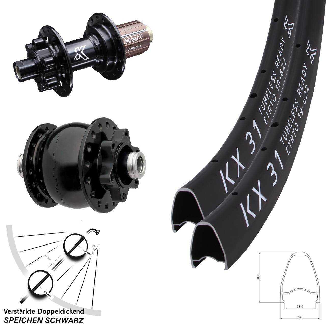 Laufradsatz 6-Loch KX-M31 SON 28 Zoll 8-12 fach 12x100/142