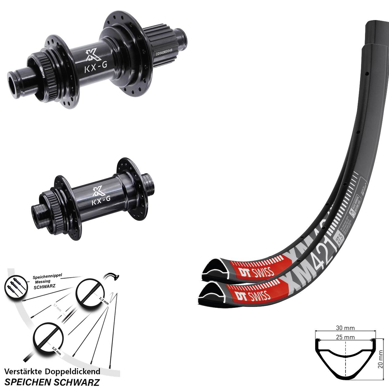 Disc Laufrad-Satz 27,5 Zoll DT Swiss XM 421 KX-G KX-GS verstärkt Micro Spline 12x100/142