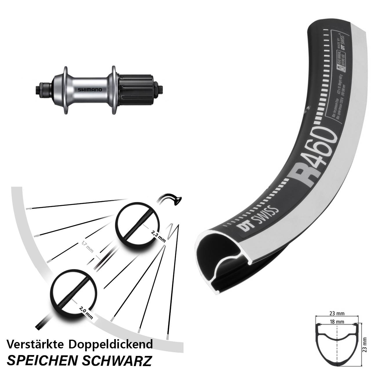 Hinterrad 28 Zoll DT Swiss R460 Shimano Tiagra 8-11 fach QR
