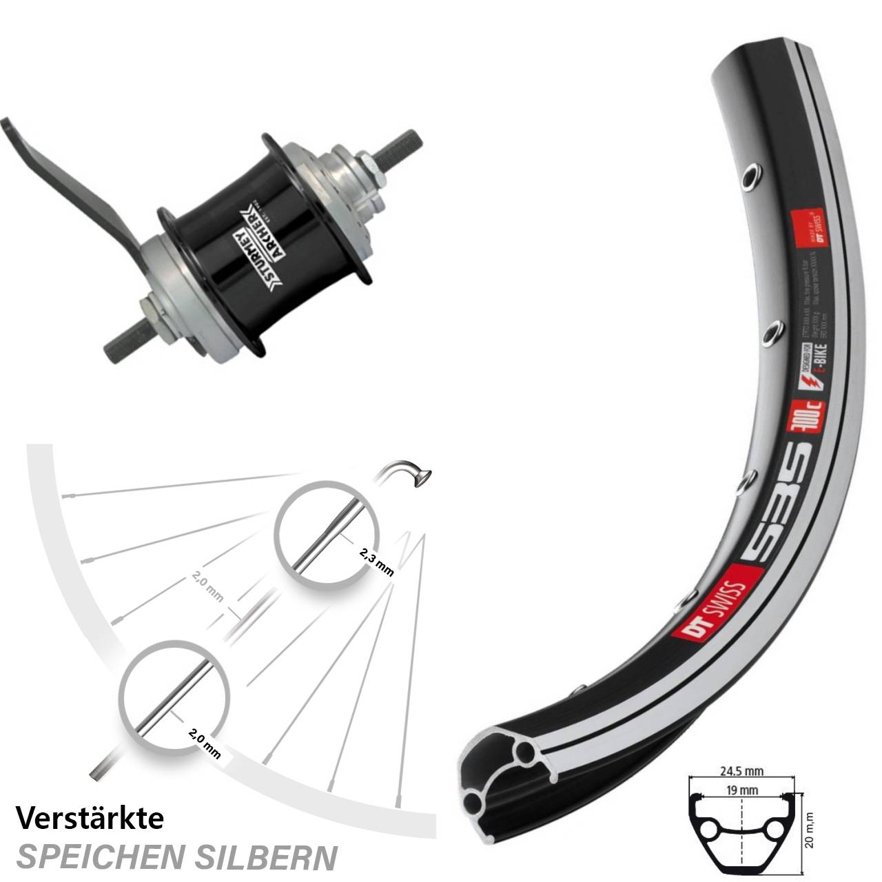 Sturmey Archer Duomatic 2 Gang Rücktritt DT Swiss 535 26 Zoll Hinterrad