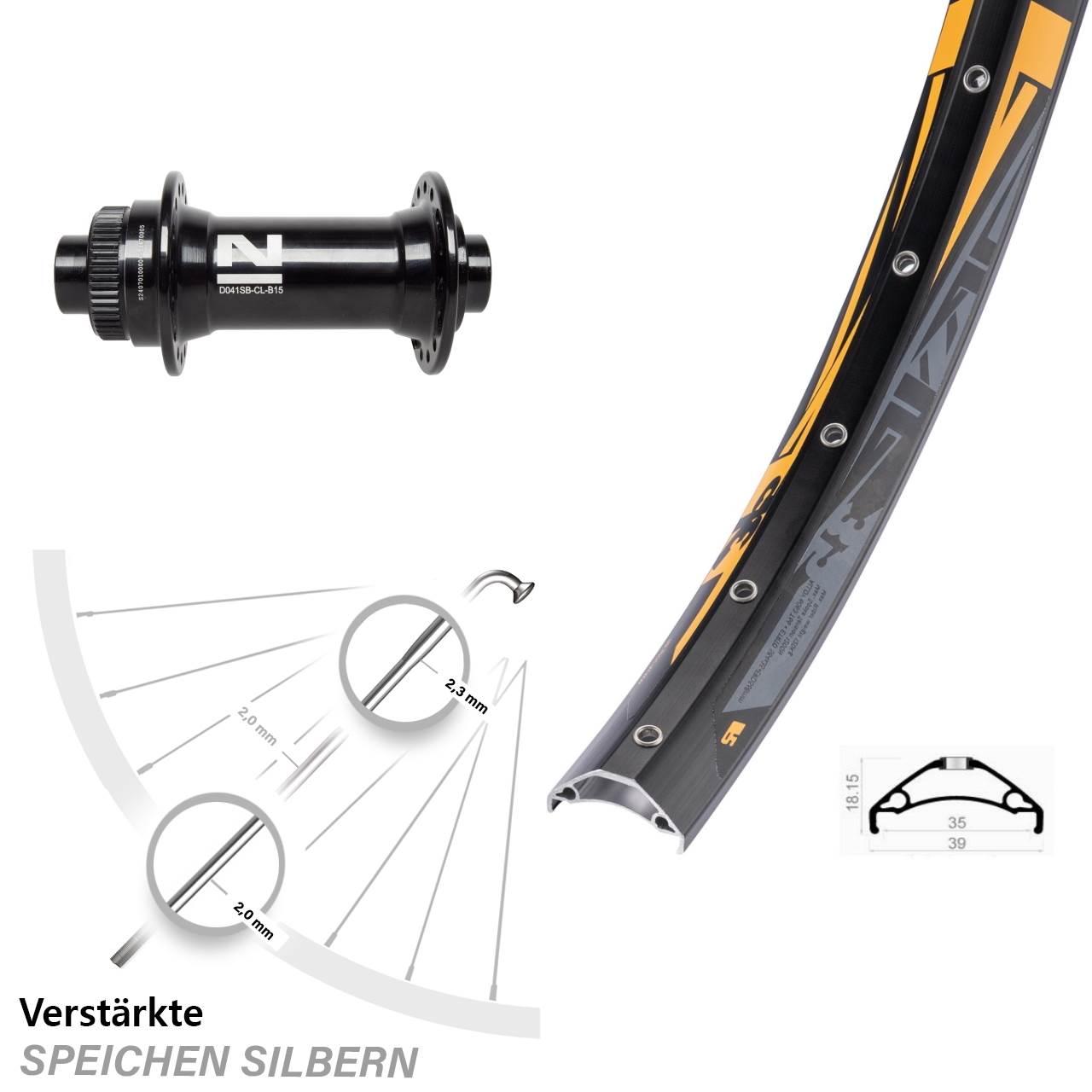 Centerlock Vorderrad 27,5 Zoll Rodi TRYP 35 Novatec D041SB 15x110 Boost