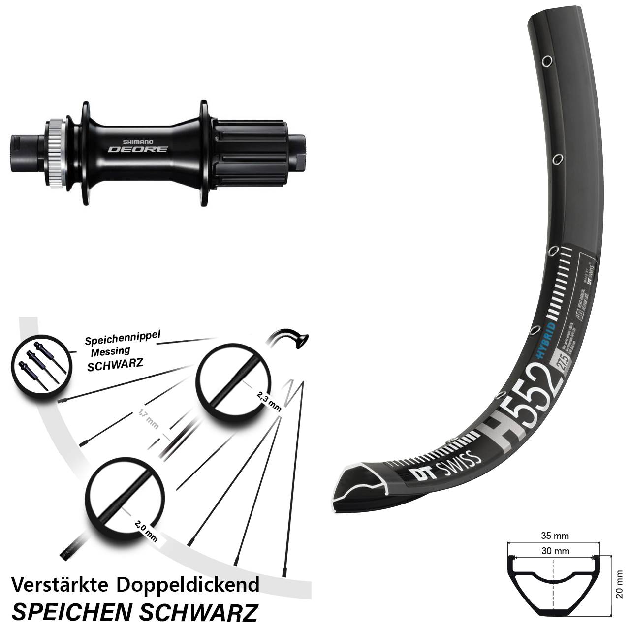 DT Swiss H 552 Shimano Deore FH-M6010-B 29 Zoll Centerlock Hinterrad 12x148 8-11 fach