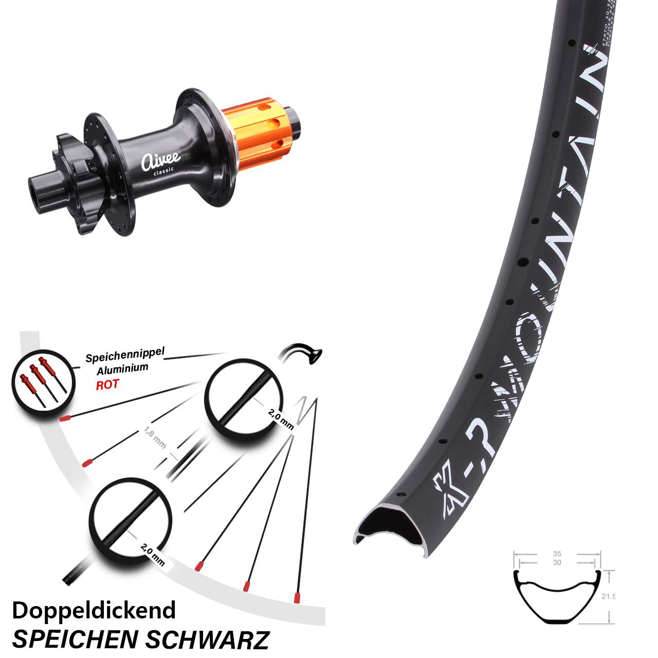 27,5 Zoll KX-R Mountain Aivee Boost Disc Hinterrad 12x148 Boost 8-12 fach HG
