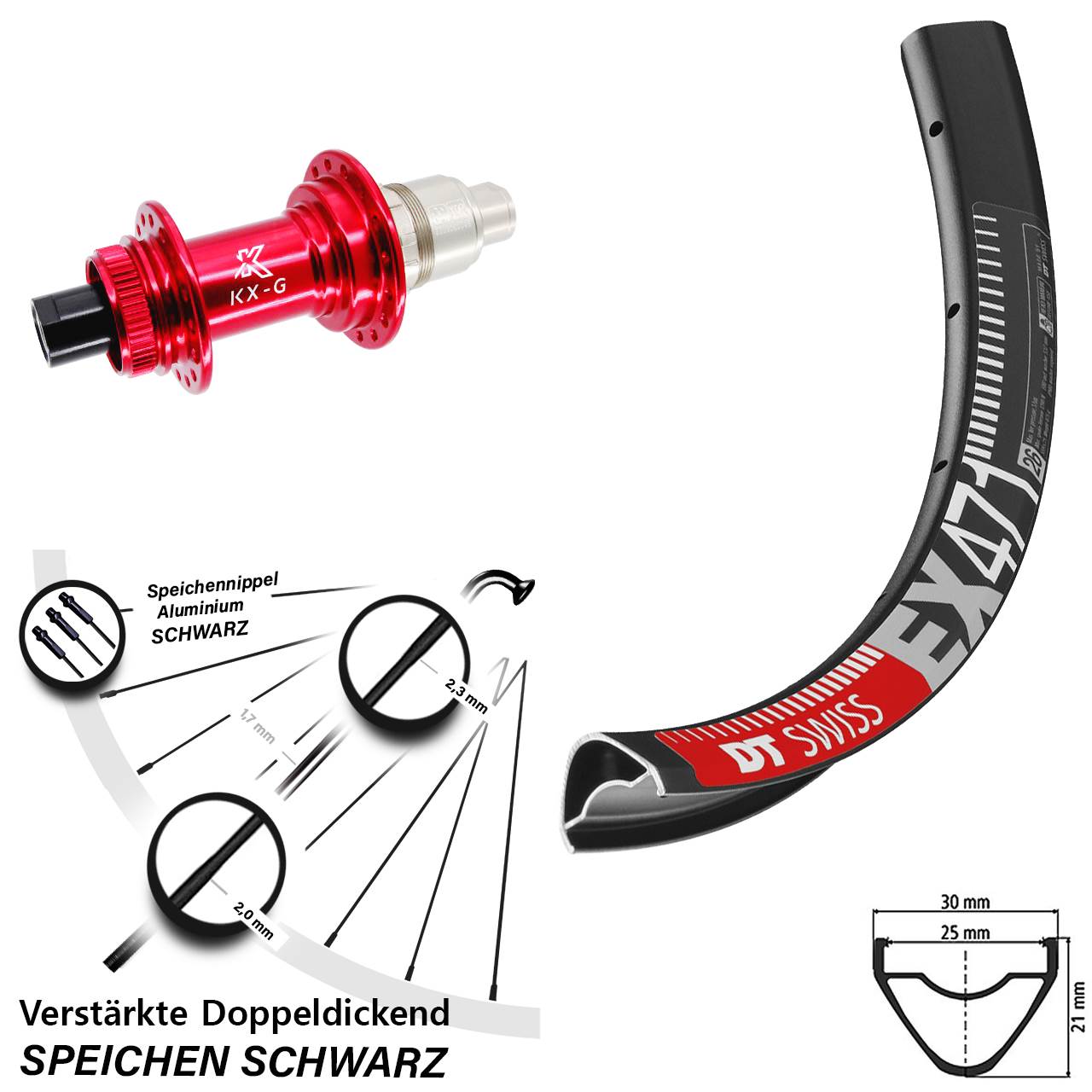 Disc Laufrad 12x142 26 Zoll DT Swiss EX 471 KX-G rot SRAM XDR