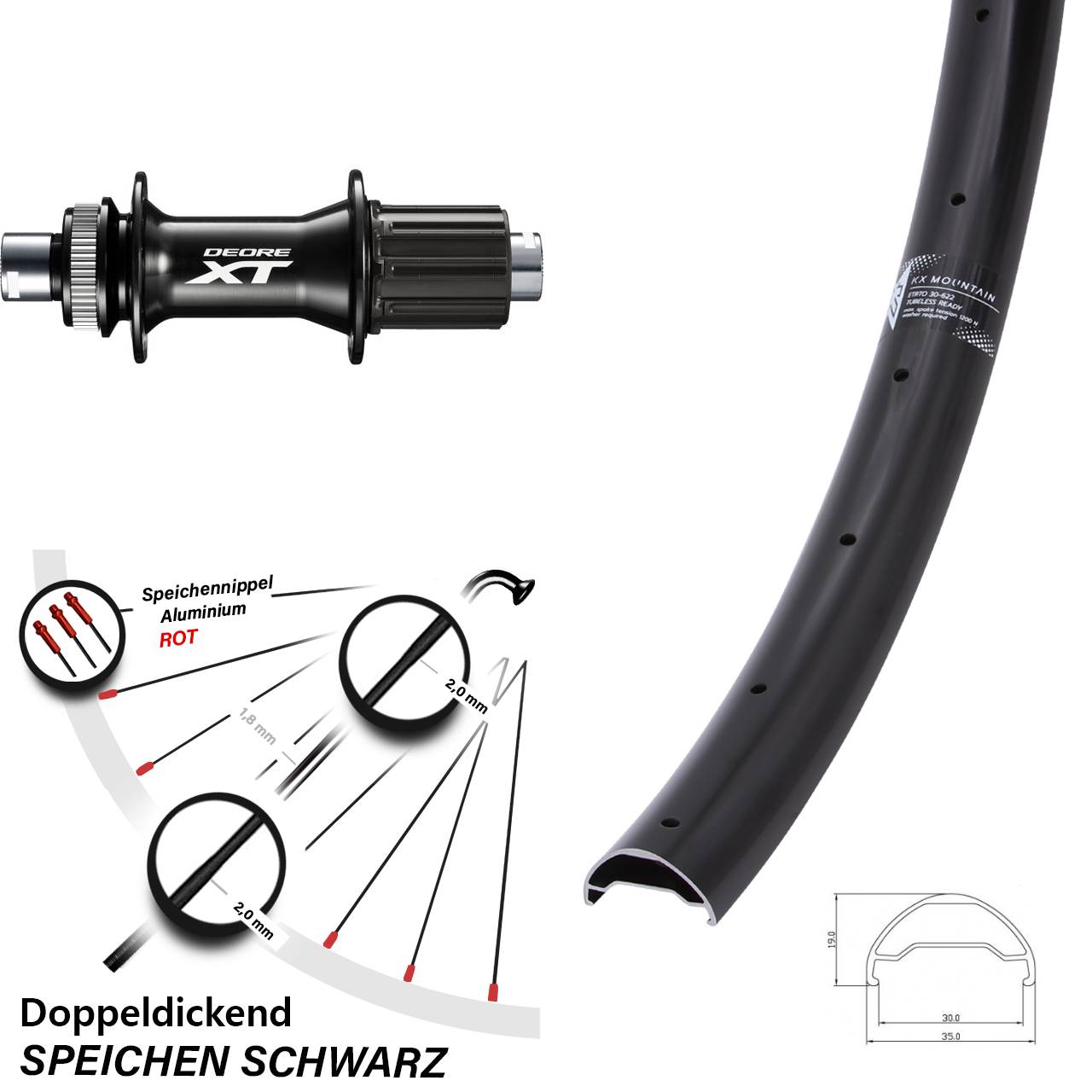 Disc Hinterrad 29 Zoll KX Mountain Shimano FH-M8010-B 8-11 fach 12x148