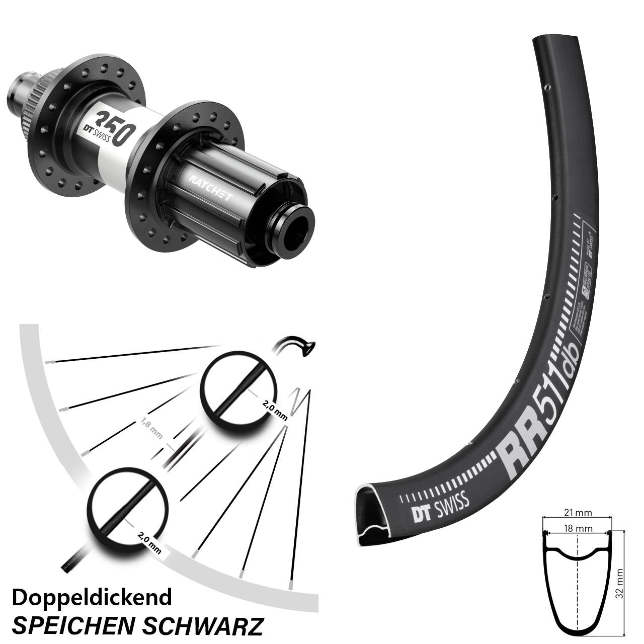 DT Swiss RR511-350 28 Zoll Hinterrad Centerlock 12x142 8-11 fach