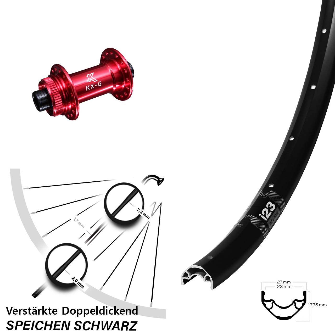 28-29 Zoll WTB i23 ST KX-G rot Centerlock Vorderrad 15x100