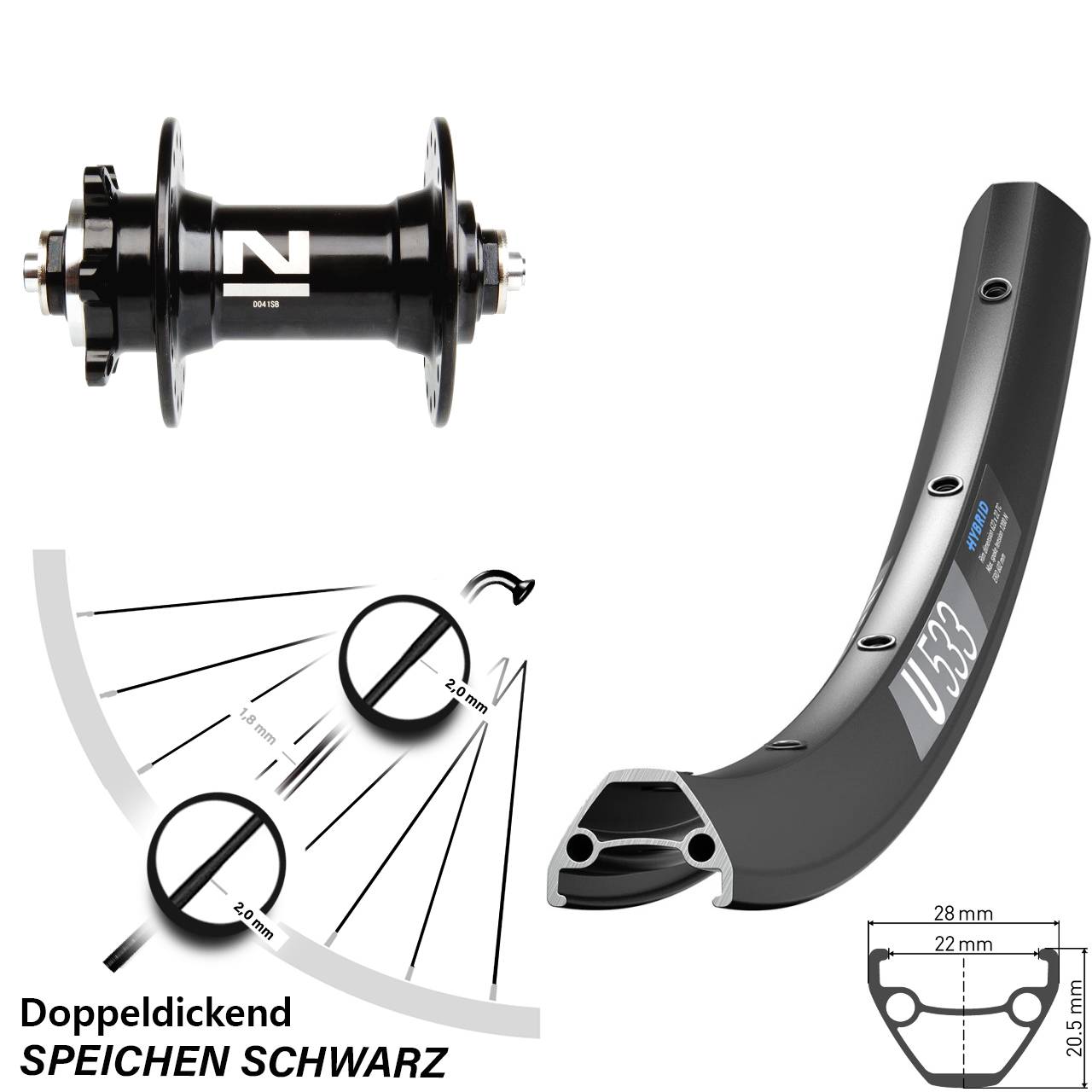 Vorderrad 6-Loch 650B DT Swiss U 533 Novatec D-041 für Schnellspanner