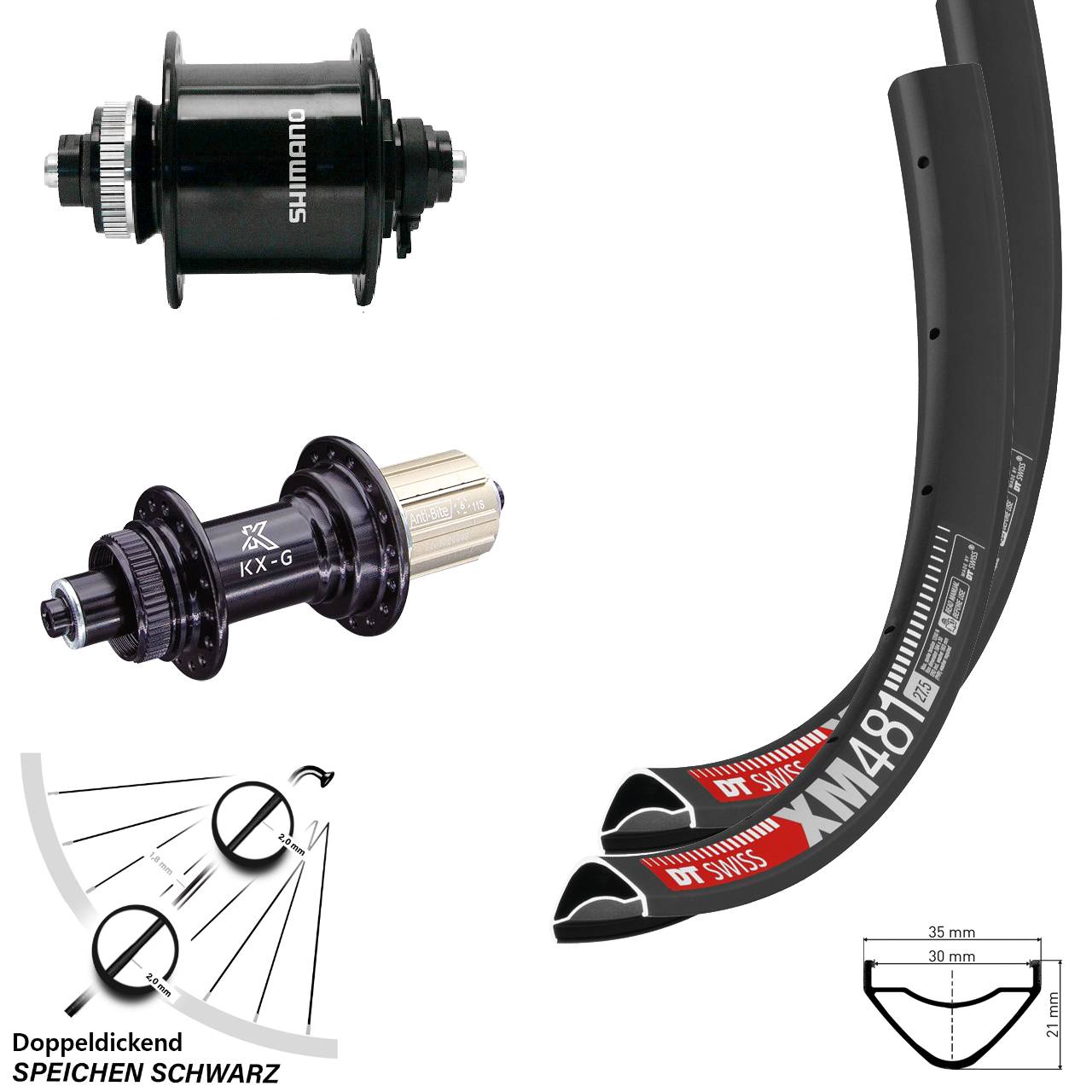 27,5 Zoll DT Swiss XM 481 KX-G Shimano DH-UR700-3D Laufradsatz Centerlock QR 8-12 fach