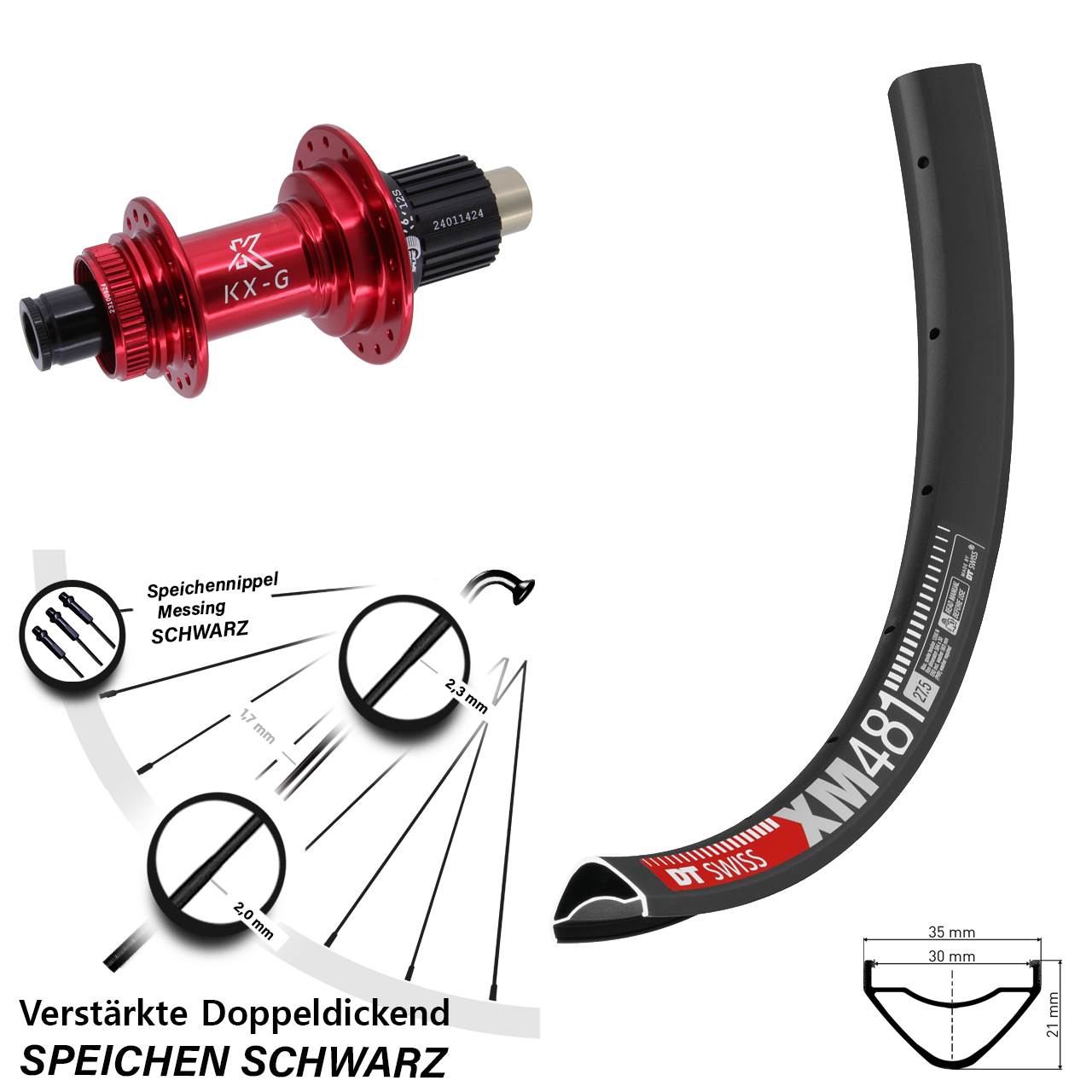 Centerlock Hinterrad 27,5 Zoll DT Swiss XM 481 KX-G rot Micro Spline 12x142