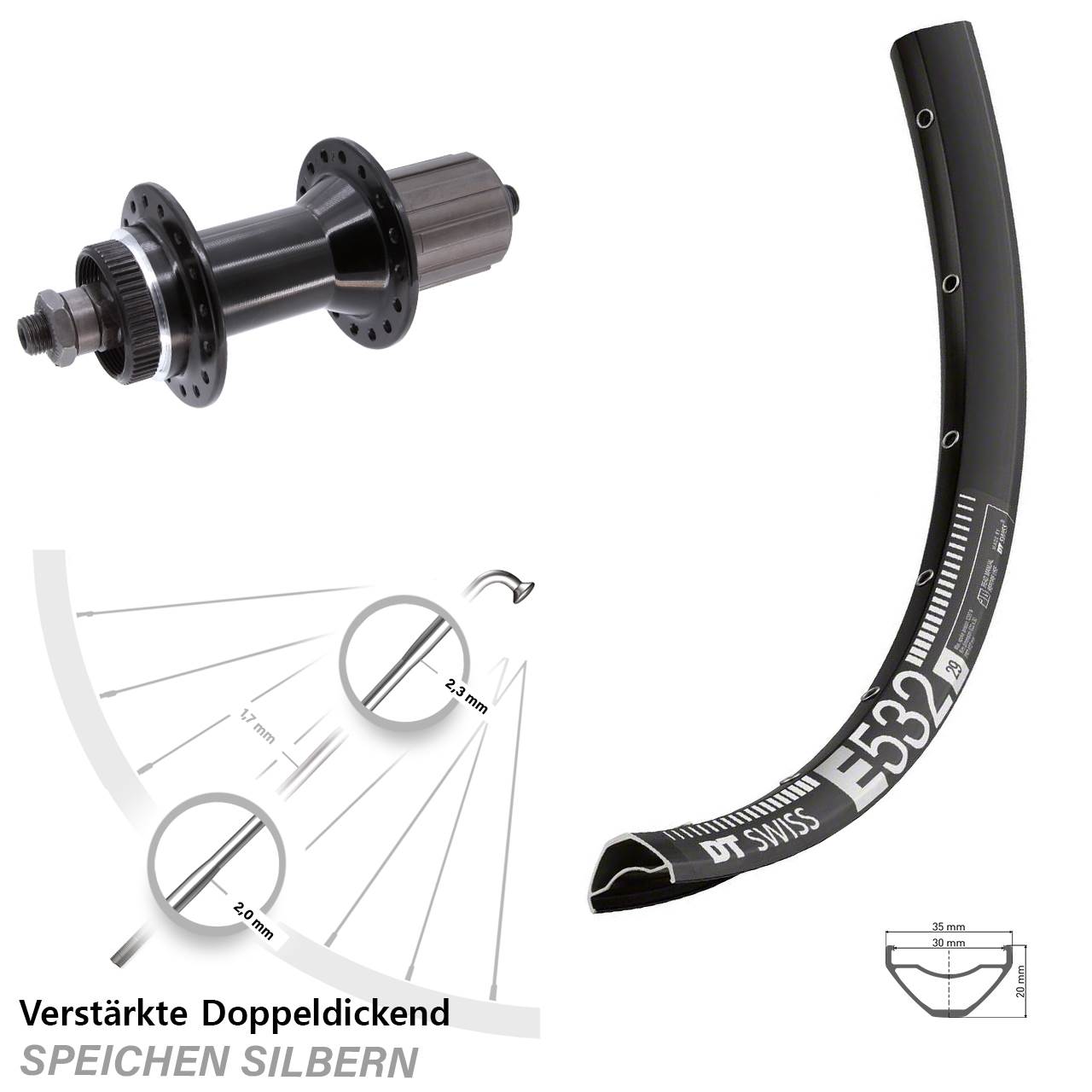 29 Zoll DT Swiss E 532 Joytech 5x135 mm schwarz Centerlock Hinterrad QR 8-11 fach