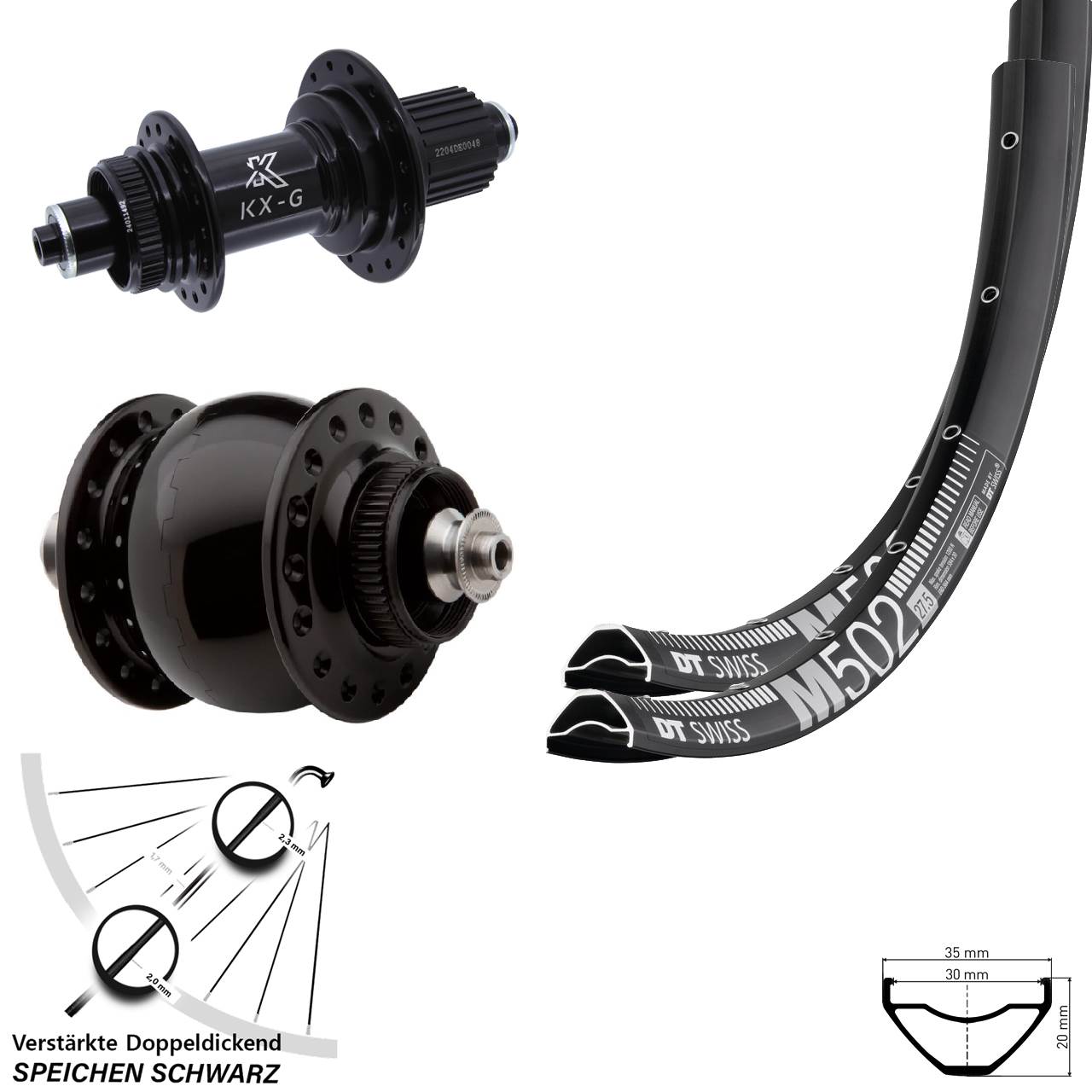 29 Zoll DT Swiss M 502 KX-GS HD SON delux Centerlock Laufradsatz QR Micro Spline