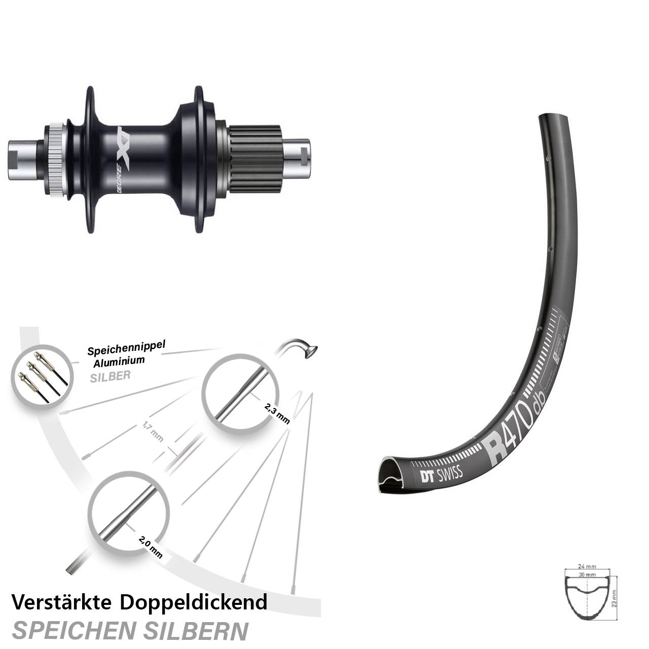 Hinterrad Centerlock 12x142 28 Zoll DT Swiss R470 Shimano Deore XT FH-M8110 Micro Spline