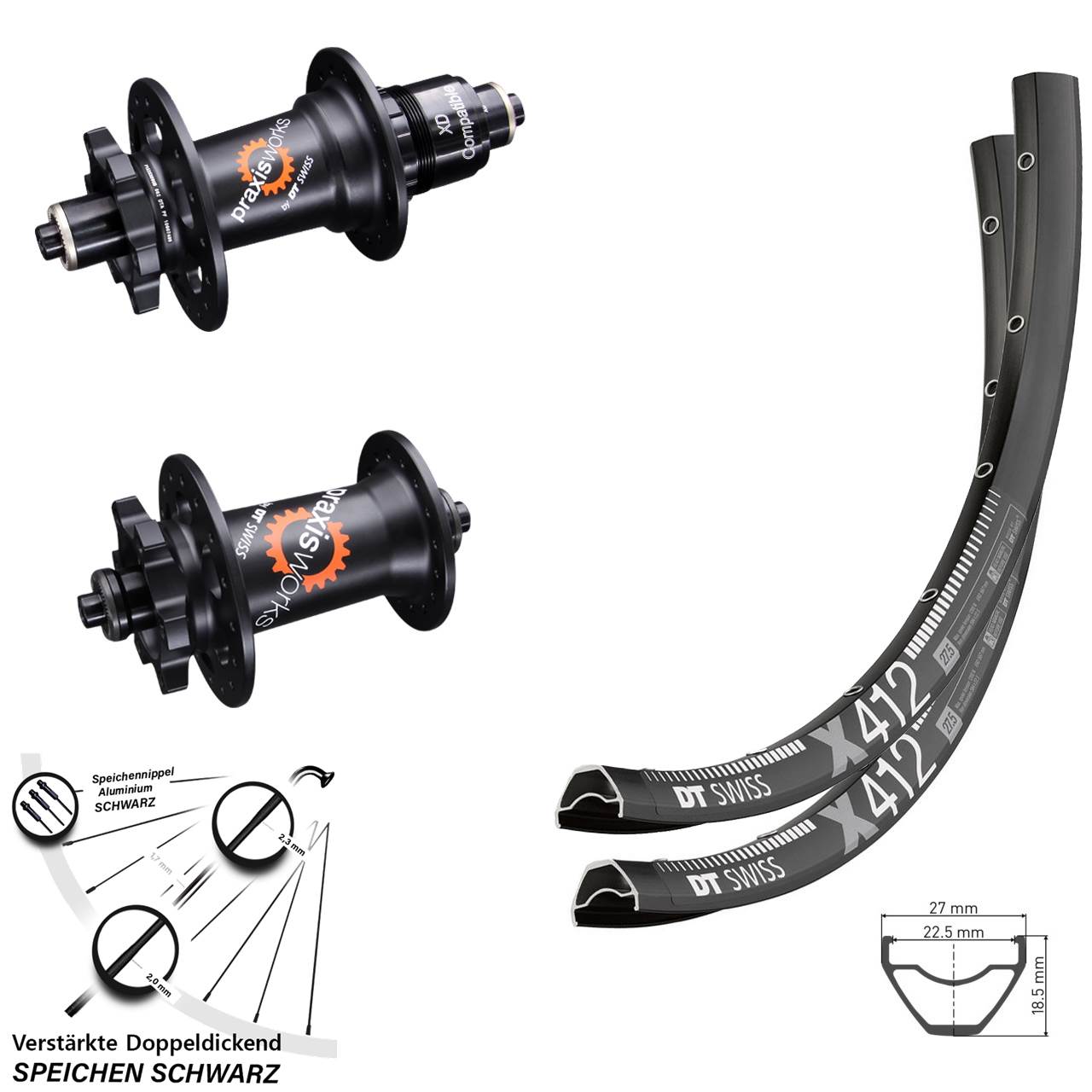 29 Zoll Laufradsatz DT Swiss X412-350 QR Disc 6-Loch Sram XD für Schnellspanner