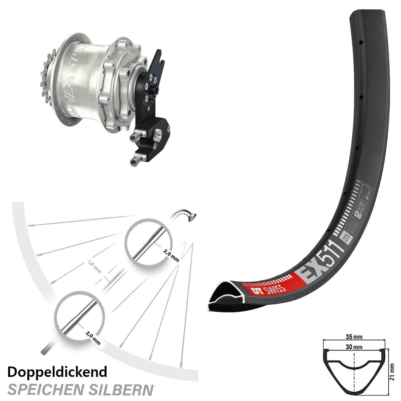 DT Swiss EX511 Rohloff Speedhub CC DB OEM2 Tandem 29 Zoll Disc Hinterrrad
