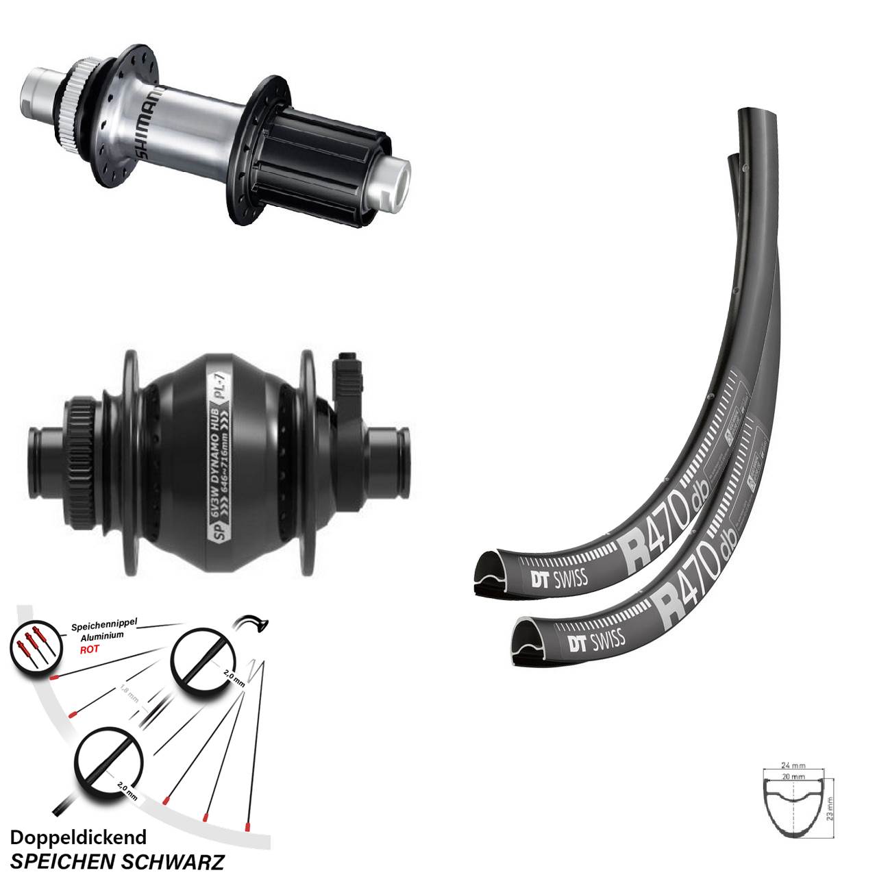 28 Zoll DT Swiss R470 Shutter PL-7 Shimano GRX Laufradsatz 12x100/142 8-12 fach