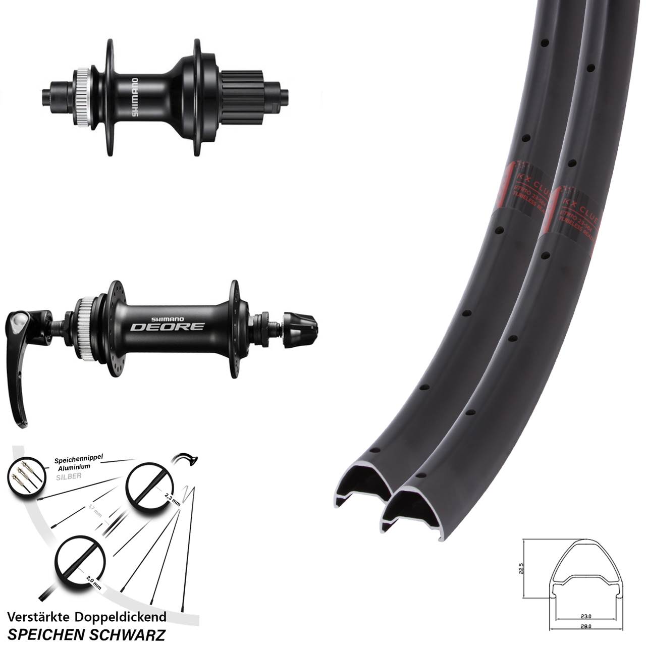 KX Clue Shimano Disc Laufradsatz 27,5 Zoll Schnellspanner schwarz