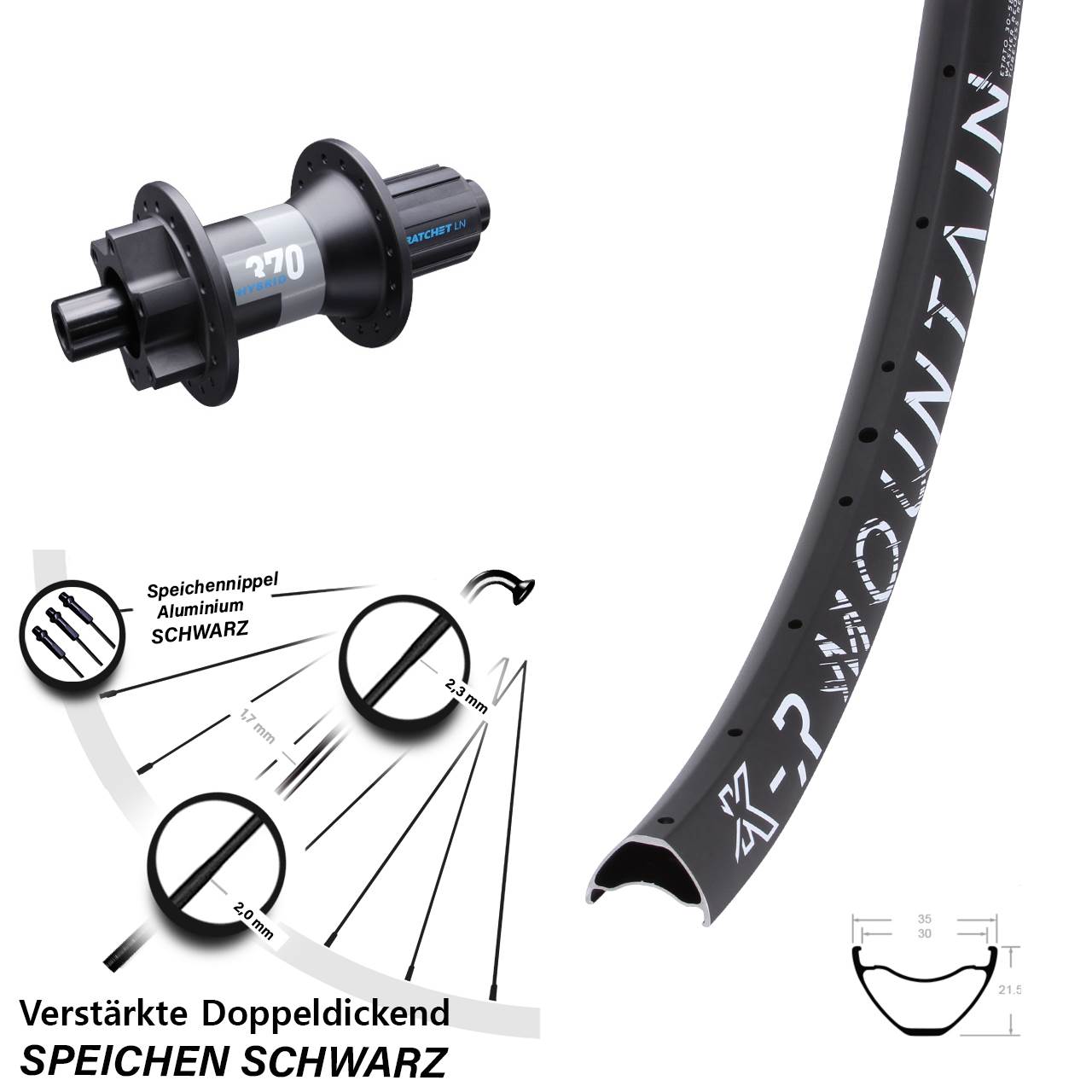 KX-R Mountain DT Swiss 370 Hybrid 27,5 Zoll Disc Laufrad 12x148 8-11 fach