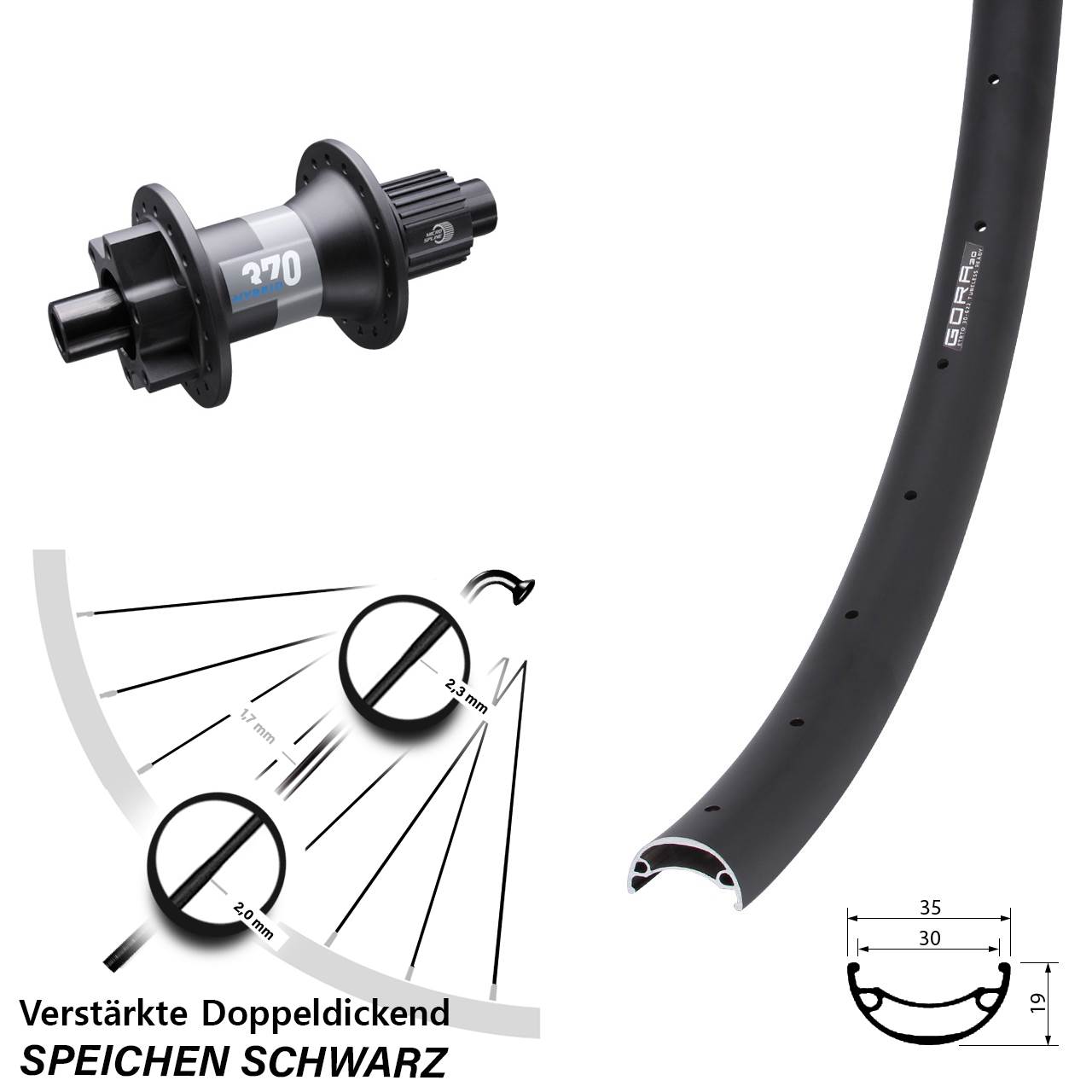 Disc Laufrad 26 Zoll Gora 30 DT Swiss Hybrid 370 Micro Spline 12x148