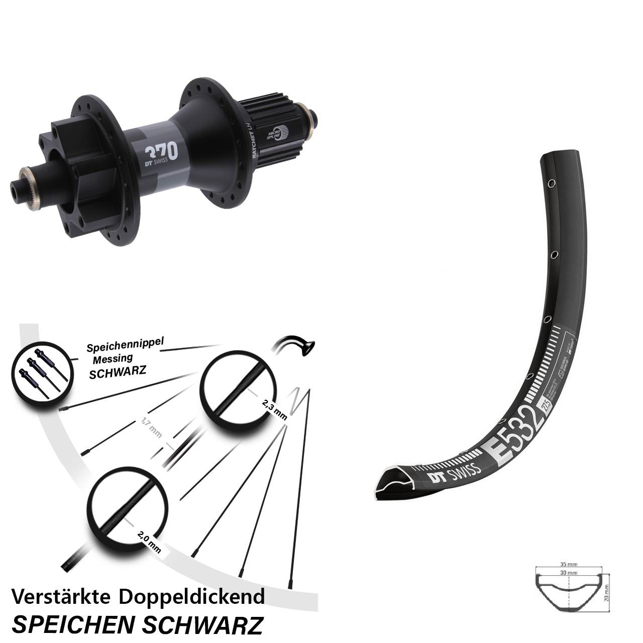 Hinterrad für Schnellsp. 29 Zoll DT Swiss E532-370 Hybrid Micro Spline
