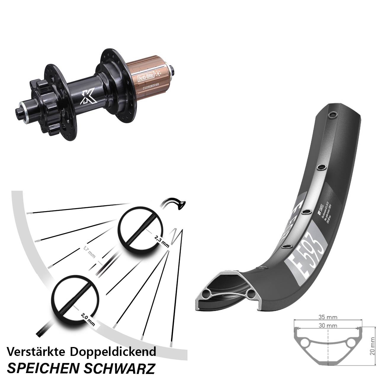 Disc Hinterrad 650B DT Swiss E 593 KX-M 8-12 fach QR