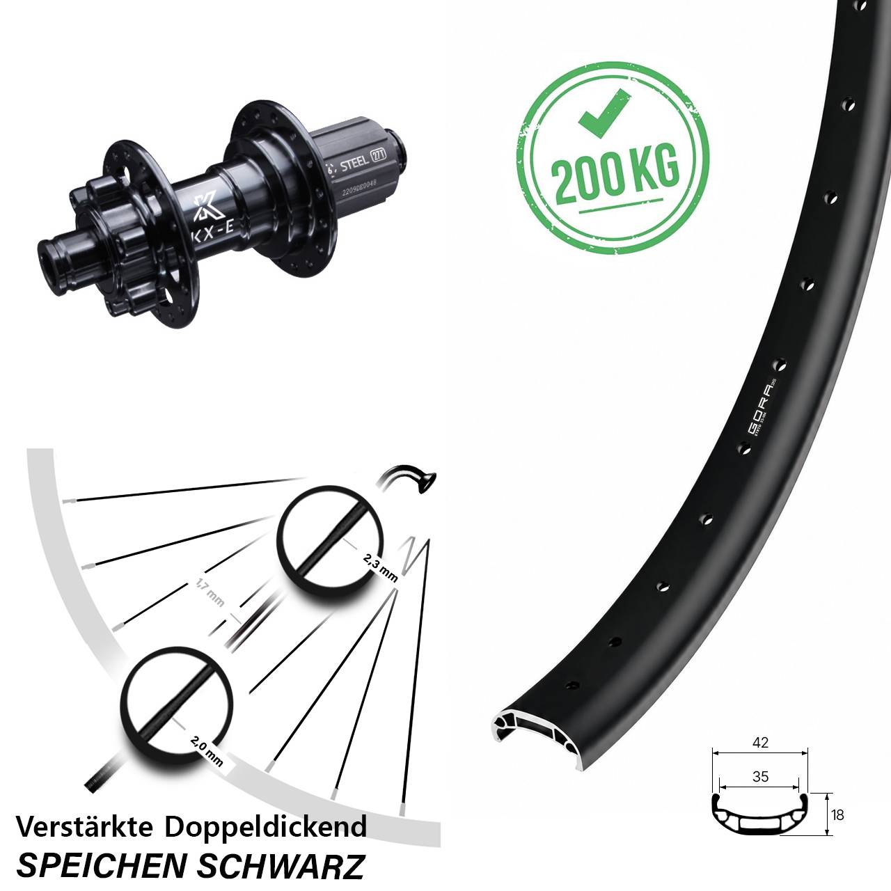 Hinterrad 6-Loch 12x142 27,5 Zoll Gora 35 Heavy Duty KX-E 8-12 fach HG