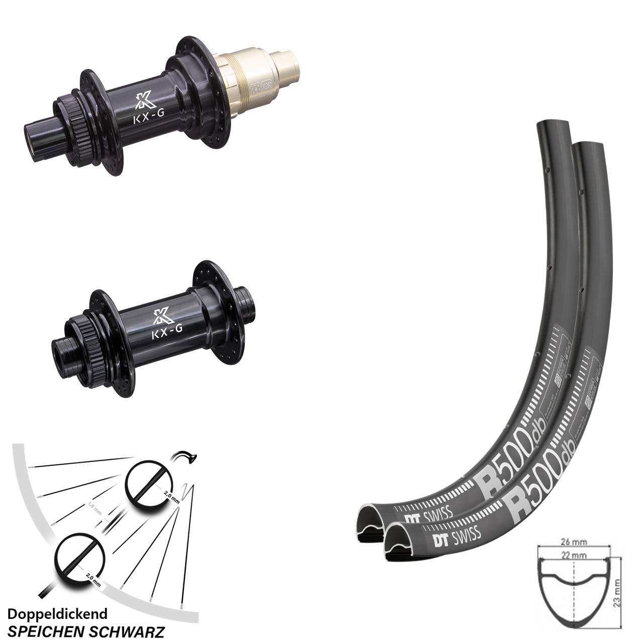 Laufradsatz DT Swiss R 500 Road Disc KX-G Nabe Steckachse Sram XDR Centerlock