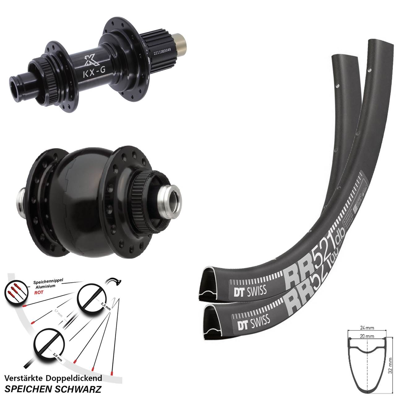 DT Swiss RR521 KX-G Steckachse SONdelux 28 Zoll Laufradsatz Disc 12x100/142 Micro Spline